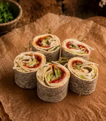 Barcelona La Rambla mini wrap – tortillatekercsek spanyol chorizóval, sajttal és fűszeres-olivás sült paprikával