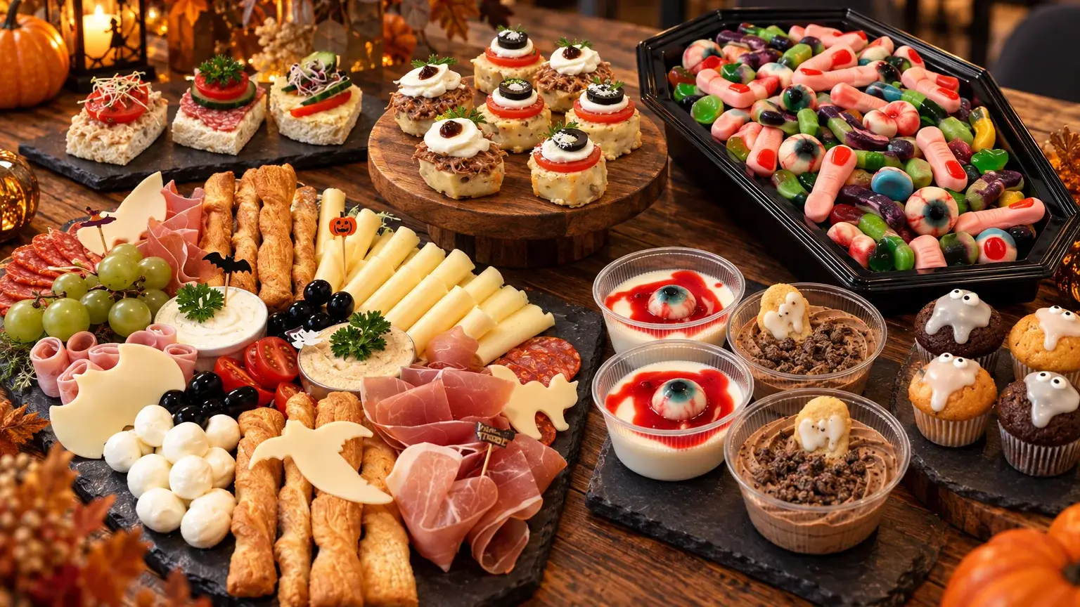 Céges Halloween catering 2026 Halloween-asztal a Sandwich4u céges catering kínálatából — illusztráció